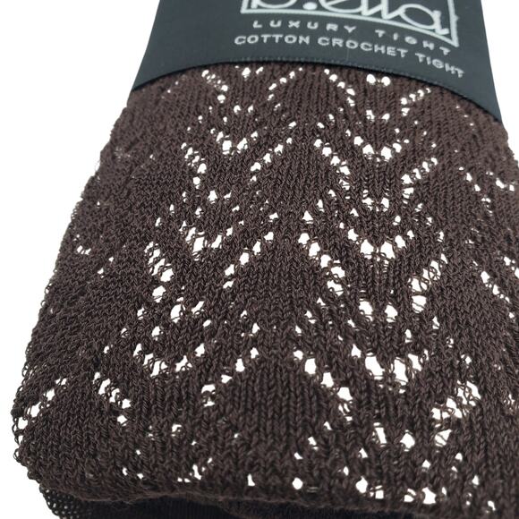 Luxury Cotton Crochet Tight Medium Espresso Brown B.ella Codori Italian Hosiery - Picture 3 of 7